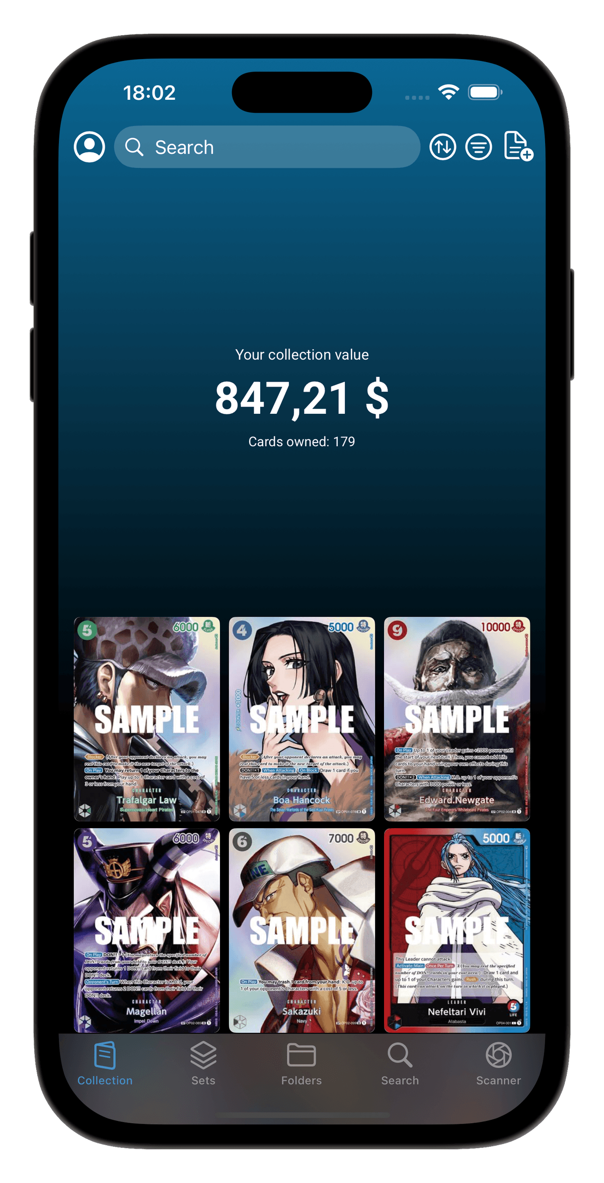 Collection Tracking Demo - Logia One Piece TCG app feature showcase